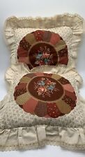 Vintage Granny Cottage Core Ruffled Throw Pillows Blue Red Floral Butterfly  picture