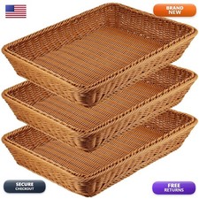 MANCHAP 3 PCS 16 Inch Poly Wicker Bread Baskets Rectangle - Brown picture
