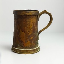 Antique Heavy Copper Tankard Mug, Brass Handle & Rim, Stamped 23 GR Crown QUART picture