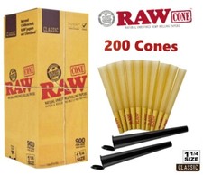 Authentic RAW Classic 1 1/4 Size Pre-Rolled Cone 200 Pack & Free 2 Tubes picture