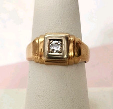 ANTIQUE 14K YELLOW & WHITE GOLD STAMP DIAMOND RING VINTAGE STUNNING picture