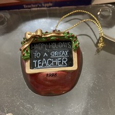 Vntg 1998 MR. CHRISTMAS Wooden Apple Happy Holidays To A Great Teacher Ornament picture