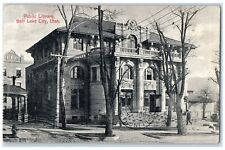 1908 Public Library Building Entrance Roadside Salt Lake City Utah UT Postcard picture