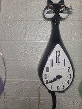 Rare 50s/60s Spartus Here Kitty Kitty Clock, Black Tux Kitty Fully Functional. picture