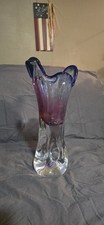 Rare Chribska Czech Art Glass Vase Josef Hospodka Pink Blue Signed 12.5