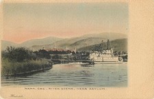 Napa, California River Scene Steamboat Near Asylum Hand-Colored Postcard c1905 picture