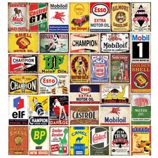 35 Pieces Reproduced Vintage Tin Signs, Gas Oil Retro Advert Antique Metal Si... picture