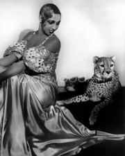 JOSEPHINE BAKER & Pet Cheetah c1920s, Big Cat, Vintage Photo Reprint picture
