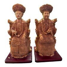 Vintage Chinese Emperor and Empress Resin Statue 12 Inches With Wood Base picture