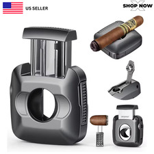 Stainless Steel Cigar Cutter V-Cut Guillotine with Punch & Holder Gray USA picture
