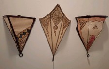 Vintage Handcrafted Set of 3 Moroccan Folk Art Sconces Triangular Goat Hide picture