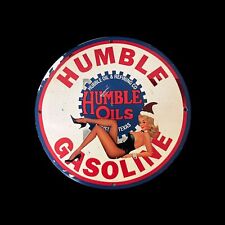 RARE HUMBLE GASOLINE BIKINI BABE PORCELAIN GAS  PUMP OIL SERVICE GARAGE SIGN  picture