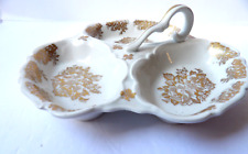 Porcelaine De France Leaf Shaped Three Compartment Dish Gold Floral Design picture