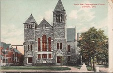 Lithograph ** Cleveland Ohio Street View at Congregational Church 1910 picture