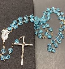 Large 23β Vintage Sky Blue Crystal Faceted Beaded Rosary Very Nice & Elegant picture