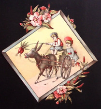 1880s CHILDREN DONKEY CART CARROT STICK DIE CUT VICTORIAN TRADE CARD Z201 picture
