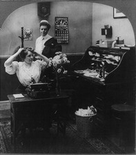 Photo:1907 Office Interior Desk Telephone Woman at Typewriter picture