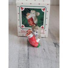 Hallmark 1986 baby's first Christmas ornament mouse stocking picture