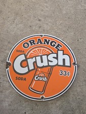 VINTAGE 1950'S ORANGE CRUSH 33 CENTS PORCELAIN GAS STATION SODA SIGN ,COKE 12