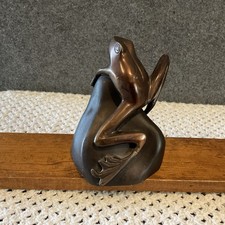 Bombay Brass & Bronze Tree Frog on Rock Statue Sculpture Figurine Metal picture