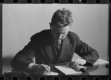 Photo:Man Writing at Desk Portrait 1930s Black and White Photo picture