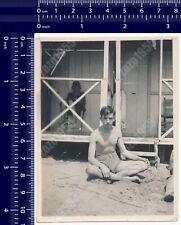 Shirtless Man Guy Beach Male Portrait Swim Trunks Bulge Vintage Photo Original picture