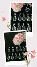 12 Vintage Crystal Prisms Tear Drop Pendants Faceted + Bead Chandelier Lamp Part picture