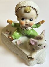 Enesco Japan Boy on Sled Porcelain Figurine, Puppy picture