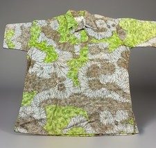 Vintage 70’s Tahitian Honolulu Hawaiian Aloha Shirt Green Floral Print Size XL picture