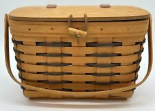 VINTAGE 1997 SIGNED LONGABERGER BASKET With LID WITH LEATHER CLOSURES picture