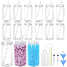 15 Pack Acrylic Snow Globe Tumbler, 16 Oz Pre Drilled Double Wall Snow Globe ... picture