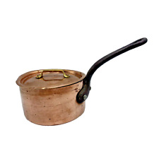 Vintage Copper Sauce Pan Pot w/ Lid Hammered Cast Iron Handle France Heavy #1 picture