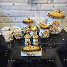 VTG 1978 Merry Mushroom Canister Set Butter S&P Mugs Sears & Roebuck Cottage picture