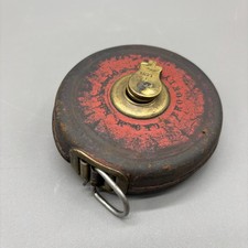 Antique 50' Tape Measure George M Eddy & Co Brooklyn NY Leather Case Brass 1900s picture