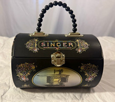 Singer Collectible Advertising Tin w/ Handle, Black & Gold Sewing Machine, 2007 picture