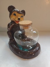 Vintage Honey Pot Bear Clear Storage Jar Chicago Plaster Manufacturing Cork Lid picture