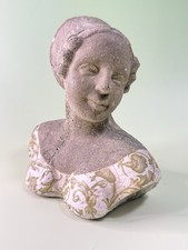 Antique 19th C Stoneware Bust Renaissance Lady Partially Glazed Floral Woman picture