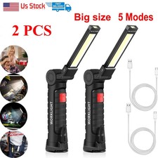 2 Large LED Work Light COB Inspection Lamp Magnetic Torch USB Rechargeable Car picture