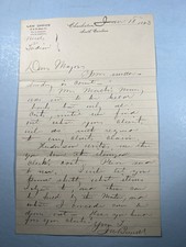 Handwritten Letter of Joseph Barnwell CSA Soldier And Politician 1893 picture