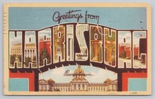 Postcard Greetings From Harrisburg, Pennsylvania, Large Letter Linen A14019 picture