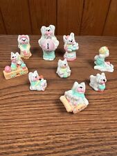 VINTAGE 1987 WEE CRAFTS CERAMIC HAND PAINTED EASTER RABBIT BUNNY FAMILY FIGURES picture