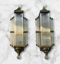 1 PC VINTAGE ART DECO BRASS & GLASS ROD WALL SCONCE LIGHT FIXTURE NAUTICAL #A21 picture