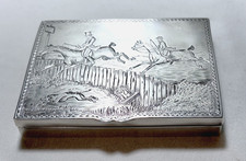Vintage 1926 Sterling Silver Snuff Box Equestrian Hunting Engraving Hallmarked picture
