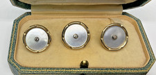 Antique 14K Solid Yellow Gold Lot of 3 Mother of Pearl & Diamond Buttons 4.4 GR picture