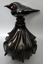 Hand Blown Art Glass Gunmetal Gray  Bottle With Ceramic Crow Stopper Signed picture