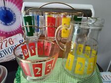 1950s MCM Anchor Hocking Drink By Numbers Pitcher 7 Glasses Carrier  Ice Bucket  picture