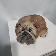 1978 Designers Collection Flat Bulldog. Cement. Brown/Tan. Dog Figurine Statue picture