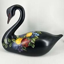 Unique Large Black Swan Carved Hand Painted Wood w Glass Eyes 16