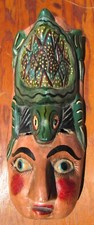 VINTAGE MEXICAN GUERRERO FOLK ART CARVED WOOD PERSON & TURTLE MASK DAY OF DEAD picture