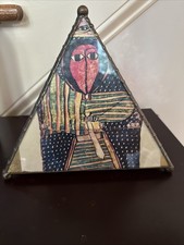 Leona Fein Signed StainedGlass Pyramid Potichomania Ethiopian Magic ScrollAmulet picture